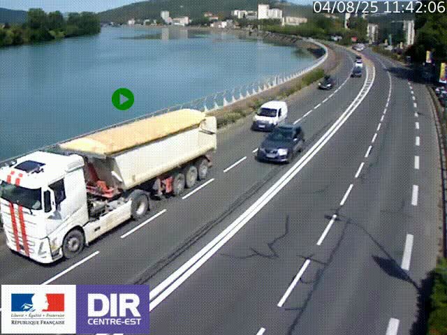 Webcam sur le quai Parjot à Vienne, aux Portes de Lyon, sur la Nationale 7, à la jonction avec le boulevard du Rhône-nord (D1407), caméra orientée vers Lyon