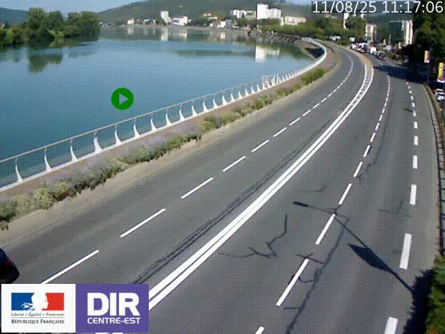 Webcam sur le quai Parjot à Vienne, aux Portes de Lyon, sur la Nationale 7, à la jonction avec le boulevard du Rhône-nord (D1407), caméra orientée vers Lyon