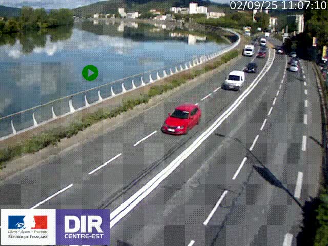 Webcam sur le quai Parjot à Vienne, aux Portes de Lyon, sur la Nationale 7, à la jonction avec le boulevard du Rhône-nord (D1407), caméra orientée vers Lyon