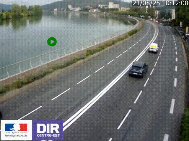 Webcam sur le quai Parjot à Vienne, aux Portes de Lyon, sur la Nationale 7, à la jonction avec le boulevard du Rhône-nord (D1407), caméra orientée vers Lyon