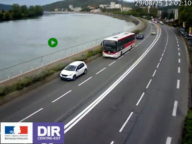Webcam sur le quai Parjot à Vienne, aux Portes de Lyon, sur la Nationale 7, à la jonction avec le boulevard du Rhône-nord (D1407), caméra orientée vers Lyon