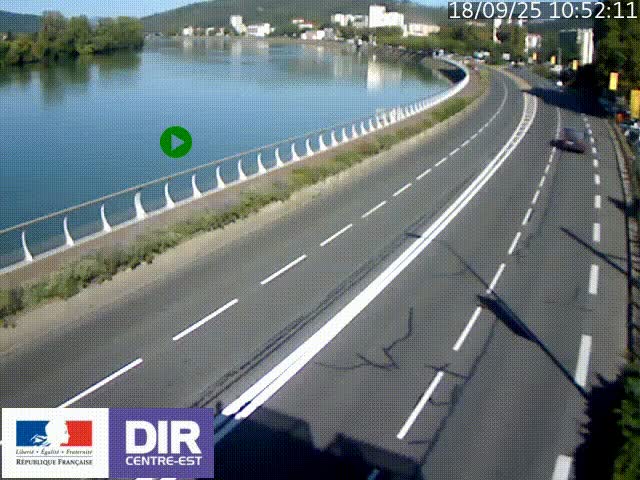 <h2>Webcam sur le quai Parjot à Vienne, aux Portes de Lyon, sur la Nationale 7, à la jonction avec le boulevard du Rhône-nord (D1407), caméra orientée vers Lyon</h2>