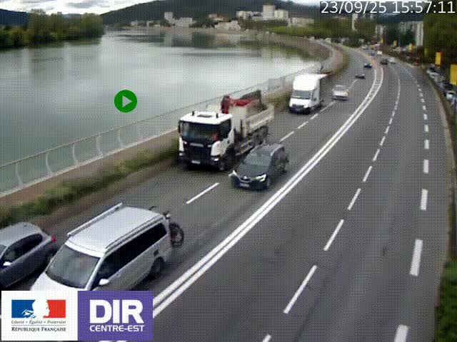 <h2>Webcam sur le quai Parjot à Vienne, aux Portes de Lyon, sur la Nationale 7, à la jonction avec le boulevard du Rhône-nord (D1407), caméra orientée vers Lyon</h2>