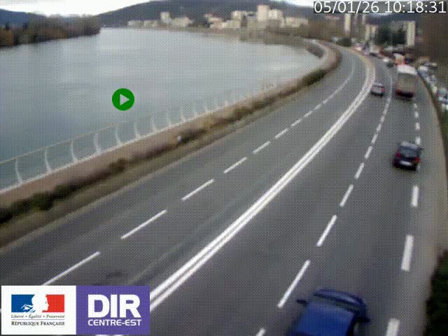 <h2>Webcam sur le quai Parjot à Vienne, aux Portes de Lyon, sur la Nationale 7, à la jonction avec le boulevard du Rhône-nord (D1407), caméra orientée vers Lyon</h2>
