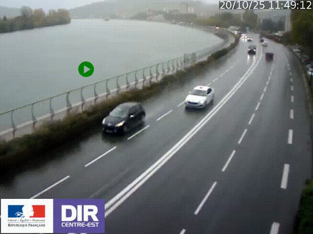 <h2>Webcam sur le quai Parjot à Vienne, aux Portes de Lyon, sur la Nationale 7, à la jonction avec le boulevard du Rhône-nord (D1407), caméra orientée vers Lyon</h2>