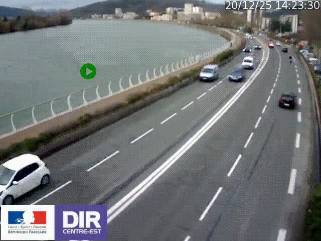 <h2>Webcam sur le quai Parjot à Vienne, aux Portes de Lyon, sur la Nationale 7, à la jonction avec le boulevard du Rhône-nord (D1407), caméra orientée vers Lyon</h2>