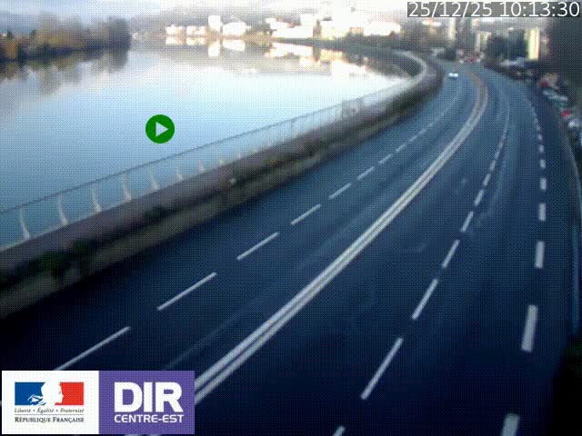 <h2>Webcam sur le quai Parjot à Vienne, aux Portes de Lyon, sur la Nationale 7, à la jonction avec le boulevard du Rhône-nord (D1407), caméra orientée vers Lyon</h2>