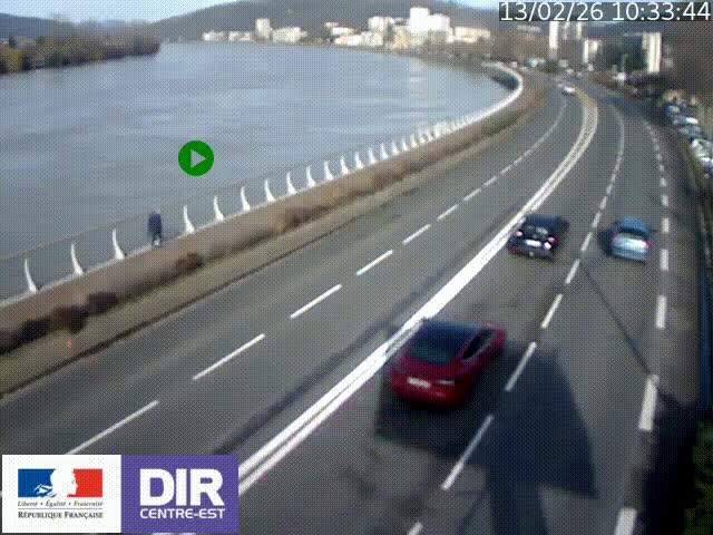 <h2>Webcam sur le quai Parjot à Vienne, aux Portes de Lyon, sur la Nationale 7, à la jonction avec le boulevard du Rhône-nord (D1407), caméra orientée vers Lyon</h2>