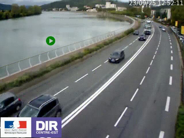 <h2>Webcam sur le quai Parjot à Vienne, aux Portes de Lyon, sur la Nationale 7, à la jonction avec le boulevard du Rhône-nord (D1407), caméra orientée vers Lyon</h2>