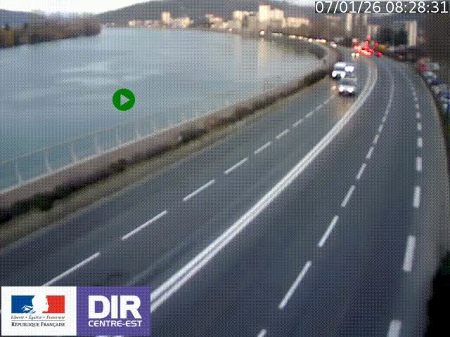 <h2>Webcam sur le quai Parjot à Vienne, aux Portes de Lyon, sur la Nationale 7, à la jonction avec le boulevard du Rhône-nord (D1407), caméra orientée vers Lyon</h2>
