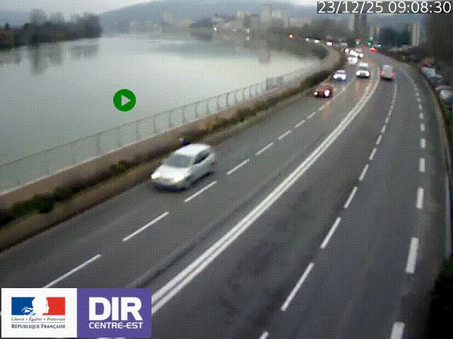 <h2>Webcam sur le quai Parjot à Vienne, aux Portes de Lyon, sur la Nationale 7, à la jonction avec le boulevard du Rhône-nord (D1407), caméra orientée vers Lyon</h2>