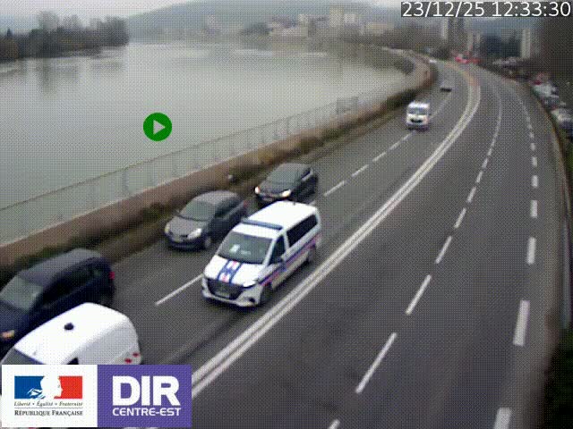 <h2>Webcam sur le quai Parjot à Vienne, aux Portes de Lyon, sur la Nationale 7, à la jonction avec le boulevard du Rhône-nord (D1407), caméra orientée vers Lyon</h2>