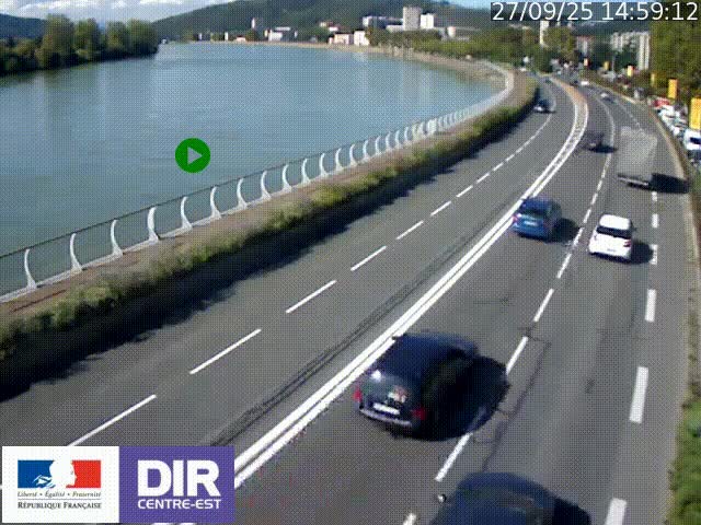 <h2>Webcam sur le quai Parjot à Vienne, aux Portes de Lyon, sur la Nationale 7, à la jonction avec le boulevard du Rhône-nord (D1407), caméra orientée vers Lyon</h2>