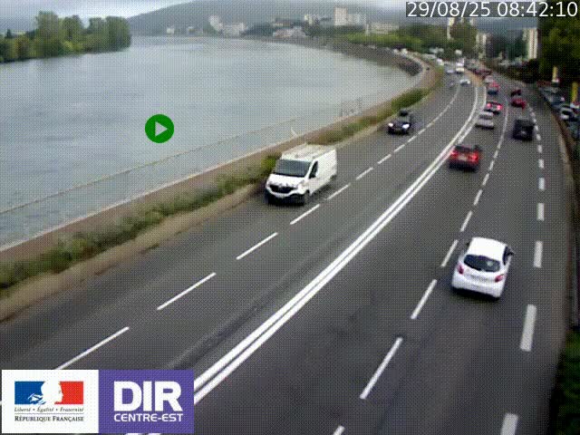 <h2>Webcam sur le quai Parjot à Vienne, aux Portes de Lyon, sur la Nationale 7, à la jonction avec le boulevard du Rhône-nord (D1407), caméra orientée vers Lyon</h2>
