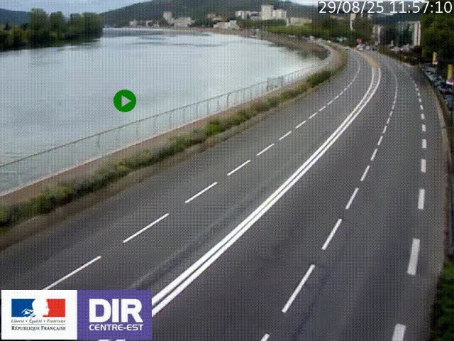<h2>Webcam sur le quai Parjot à Vienne, aux Portes de Lyon, sur la Nationale 7, à la jonction avec le boulevard du Rhône-nord (D1407), caméra orientée vers Lyon</h2>