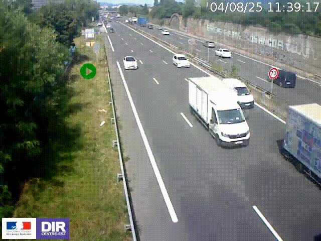 <h2>Webcam à Bron sur l'A43 à la jonction avec le boulevard périphérique de Lyon (D383). Vue orientée vers Lyon</h2>