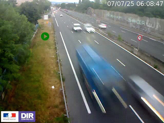Webcam à Bron sur l'A43 à la jonction avec le boulevard périphérique de Lyon (D383). Vue orientée vers Lyon