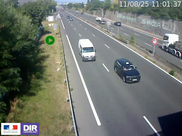 Webcam à Bron sur l'A43 à la jonction avec le boulevard périphérique de Lyon (D383). Vue orientée vers Lyon