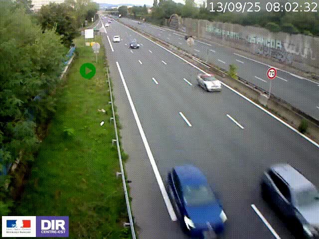 <h2>Webcam à Bron sur l'A43 à la jonction avec le boulevard périphérique de Lyon (D383). Vue orientée vers Lyon</h2>