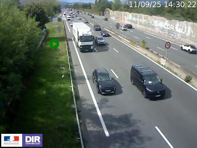<h2>Webcam à Bron sur l'A43 à la jonction avec le boulevard périphérique de Lyon (D383). Vue orientée vers Lyon</h2>
