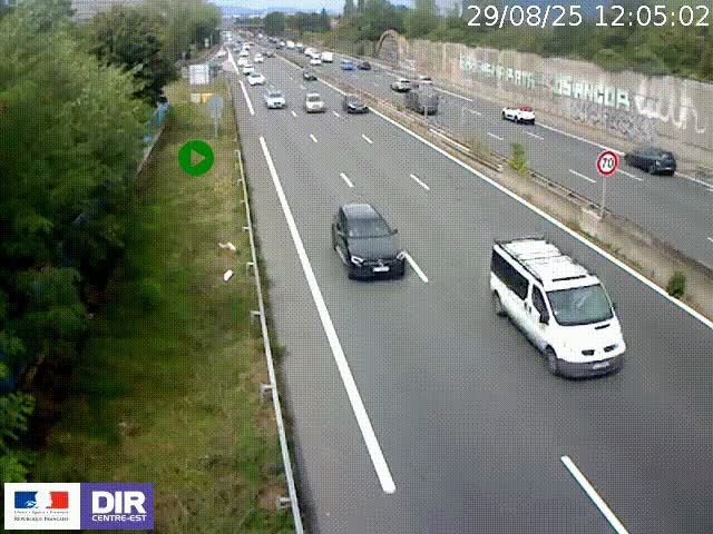 <h2>Webcam à Bron sur l'A43 à la jonction avec le boulevard périphérique de Lyon (D383). Vue orientée vers Lyon</h2>
