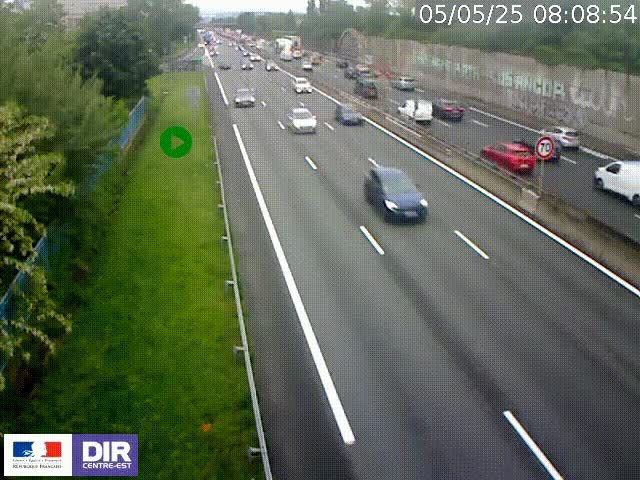 Webcam à Bron sur l'A43 à la jonction avec le boulevard périphérique de Lyon (D383). Vue orientée vers Lyon