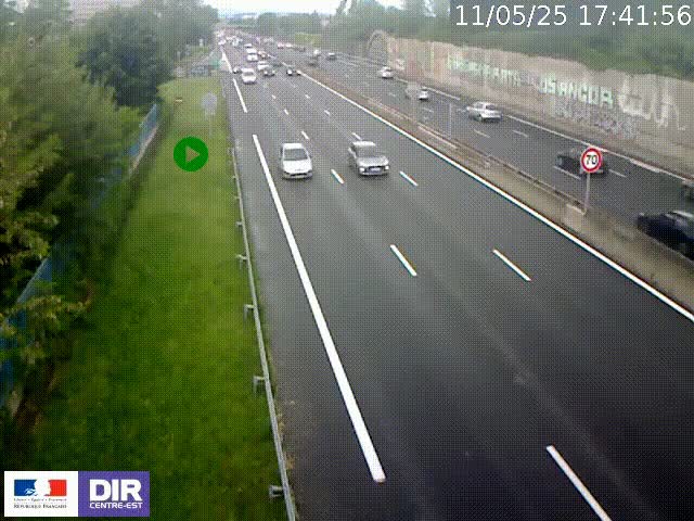 Webcam à Bron sur l'A43 à la jonction avec le boulevard périphérique de Lyon (D383). Vue orientée vers Lyon