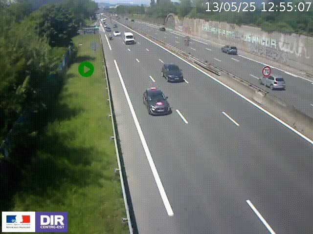 Webcam à Bron sur l'A43 à la jonction avec le boulevard périphérique de Lyon (D383). Vue orientée vers Lyon