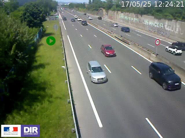 Webcam à Bron sur l'A43 à la jonction avec le boulevard périphérique de Lyon (D383). Vue orientée vers Lyon