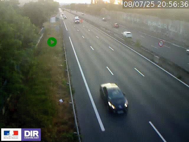 Webcam à Bron sur l'A43 à la jonction avec le boulevard périphérique de Lyon (D383). Vue orientée vers Lyon