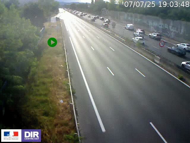 Webcam à Bron sur l'A43 à la jonction avec le boulevard périphérique de Lyon (D383). Vue orientée vers Lyon
