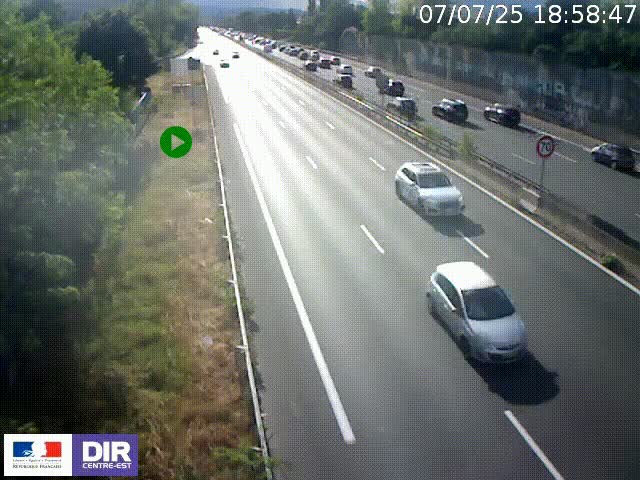Webcam à Bron sur l'A43 à la jonction avec le boulevard périphérique de Lyon (D383). Vue orientée vers Lyon