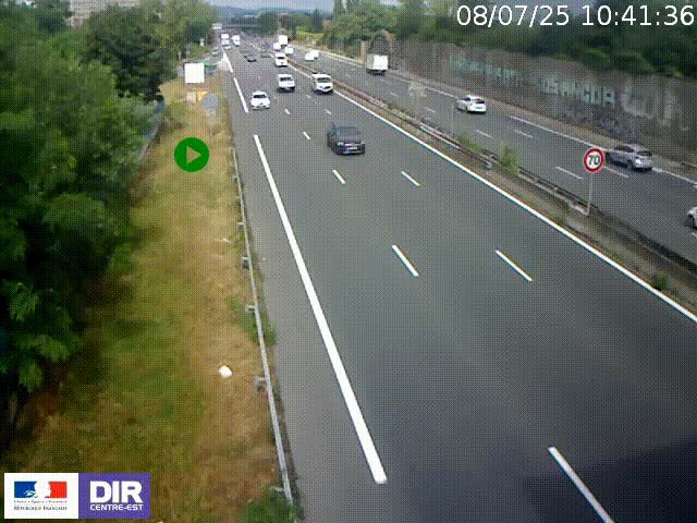 Webcam à Bron sur l'A43 à la jonction avec le boulevard périphérique de Lyon (D383). Vue orientée vers Lyon