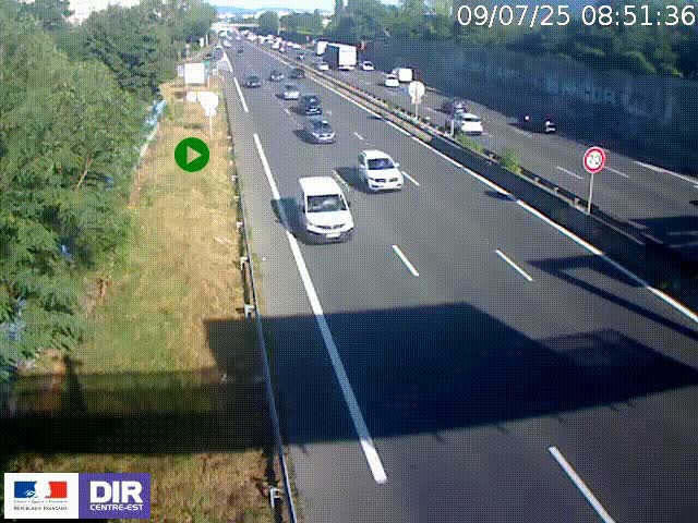 Webcam à Bron sur l'A43 à la jonction avec le boulevard périphérique de Lyon (D383). Vue orientée vers Lyon