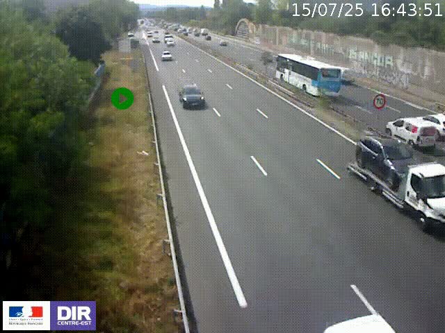 Webcam à Bron sur l'A43 à la jonction avec le boulevard périphérique de Lyon (D383). Vue orientée vers Lyon