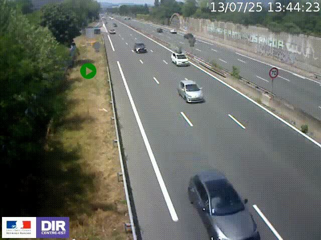 Webcam à Bron sur l'A43 à la jonction avec le boulevard périphérique de Lyon (D383). Vue orientée vers Lyon