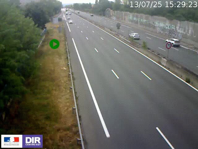 Webcam à Bron sur l'A43 à la jonction avec le boulevard périphérique de Lyon (D383). Vue orientée vers Lyon