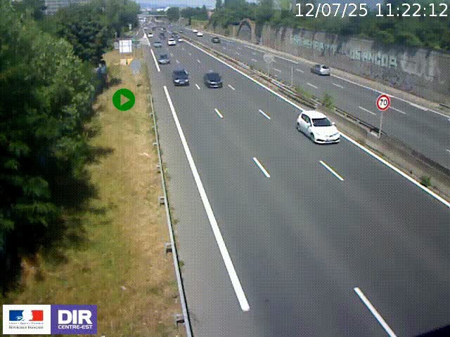 Webcam à Bron sur l'A43 à la jonction avec le boulevard périphérique de Lyon (D383). Vue orientée vers Lyon