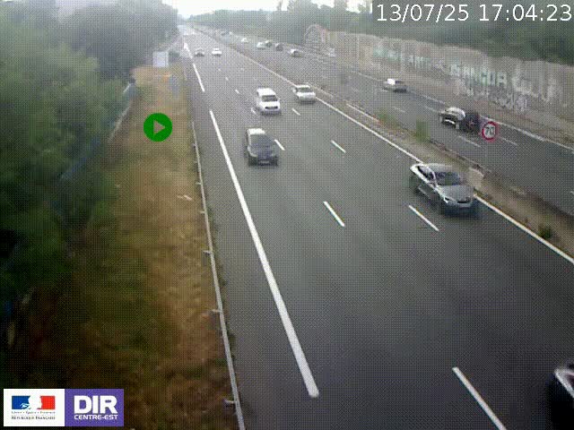 Webcam à Bron sur l'A43 à la jonction avec le boulevard périphérique de Lyon (D383). Vue orientée vers Lyon