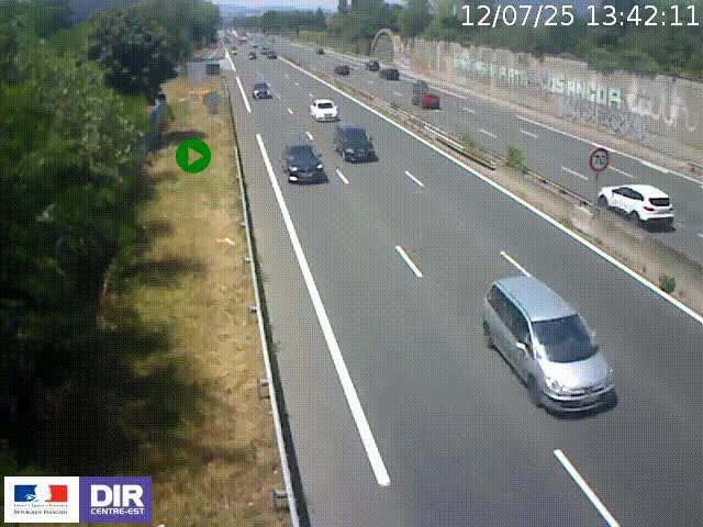 Webcam à Bron sur l'A43 à la jonction avec le boulevard périphérique de Lyon (D383). Vue orientée vers Lyon