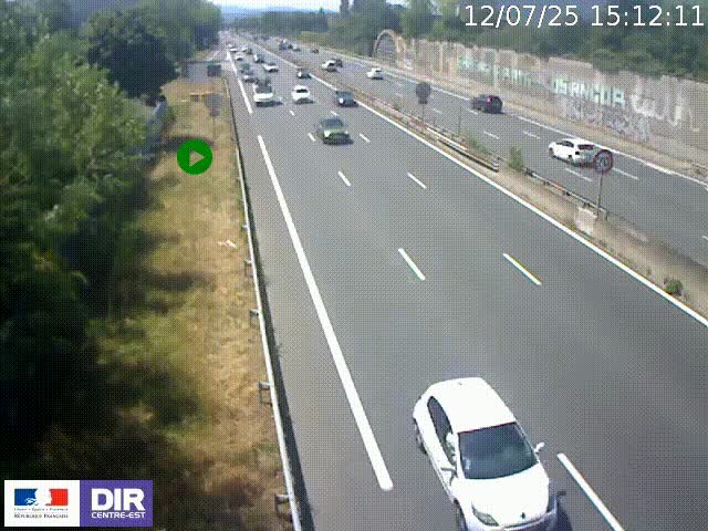 Webcam à Bron sur l'A43 à la jonction avec le boulevard périphérique de Lyon (D383). Vue orientée vers Lyon