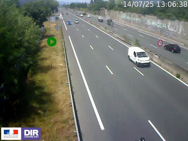 Webcam à Bron sur l'A43 à la jonction avec le boulevard périphérique de Lyon (D383). Vue orientée vers Lyon