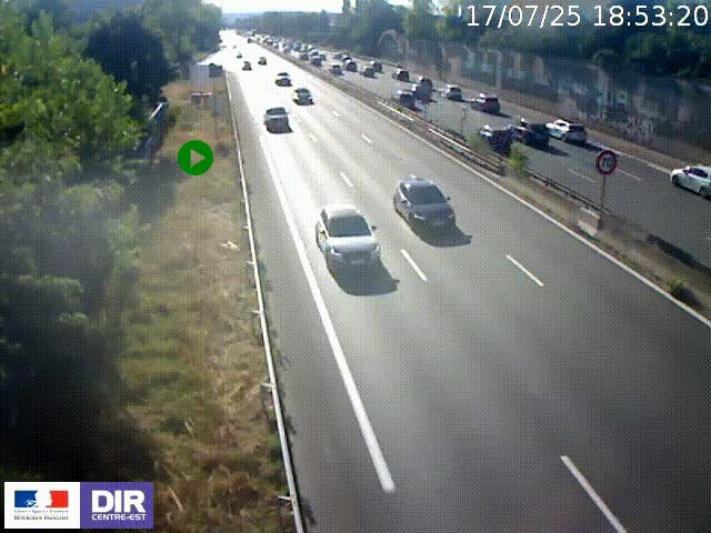 Webcam à Bron sur l'A43 à la jonction avec le boulevard périphérique de Lyon (D383). Vue orientée vers Lyon