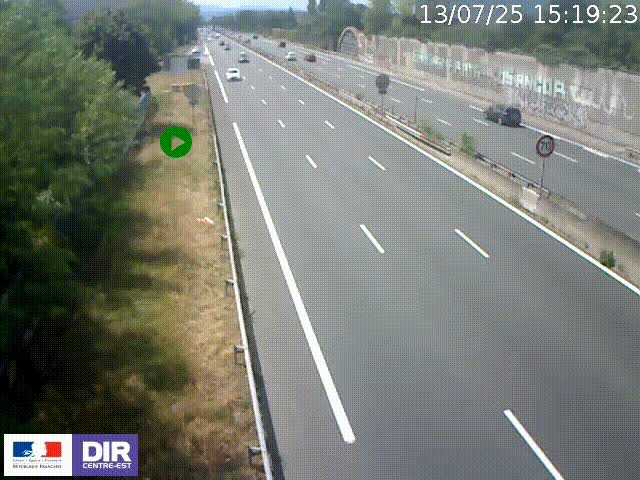 Webcam à Bron sur l'A43 à la jonction avec le boulevard périphérique de Lyon (D383). Vue orientée vers Lyon