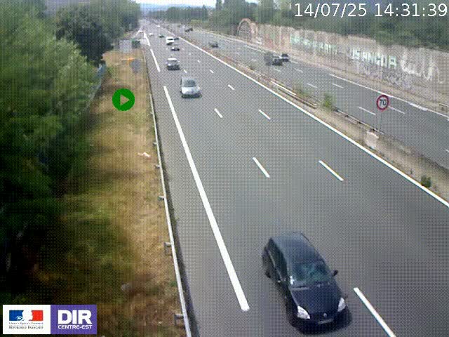 Webcam à Bron sur l'A43 à la jonction avec le boulevard périphérique de Lyon (D383). Vue orientée vers Lyon