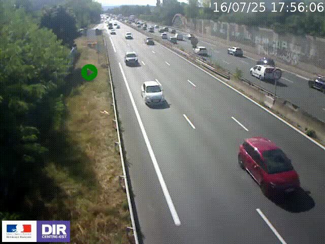 Webcam à Bron sur l'A43 à la jonction avec le boulevard périphérique de Lyon (D383). Vue orientée vers Lyon