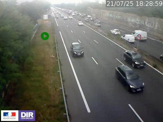 Webcam à Bron sur l'A43 à la jonction avec le boulevard périphérique de Lyon (D383). Vue orientée vers Lyon