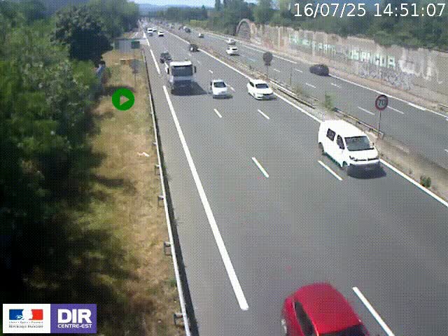 Webcam à Bron sur l'A43 à la jonction avec le boulevard périphérique de Lyon (D383). Vue orientée vers Lyon