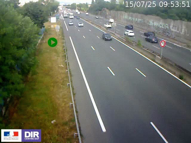Webcam à Bron sur l'A43 à la jonction avec le boulevard périphérique de Lyon (D383). Vue orientée vers Lyon