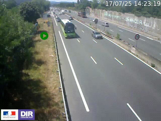 Webcam à Bron sur l'A43 à la jonction avec le boulevard périphérique de Lyon (D383). Vue orientée vers Lyon